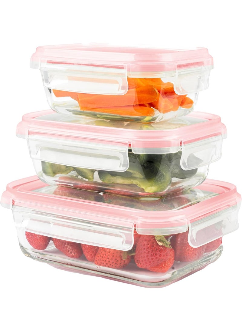 Airtight glass food storage box, food storage container, glass food preservation container, small spaces for microwave and freezer (set of 3 pieces, multi-color) - Image 1